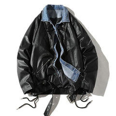 Ribbon Denim Leather Jacket