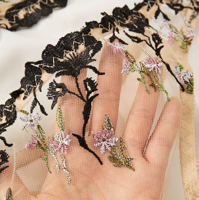 French Lace Embroidery Pattern With Lingerie Set