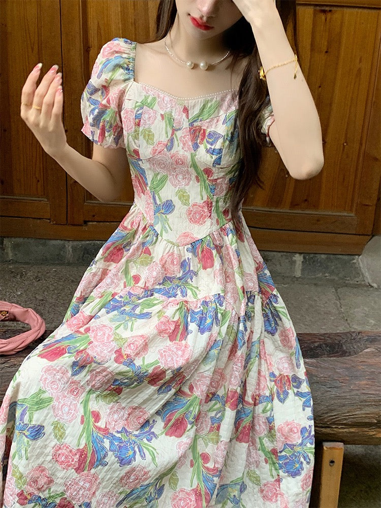 Dalila Floral Pearl Decorated Vintage-Inspired Dress