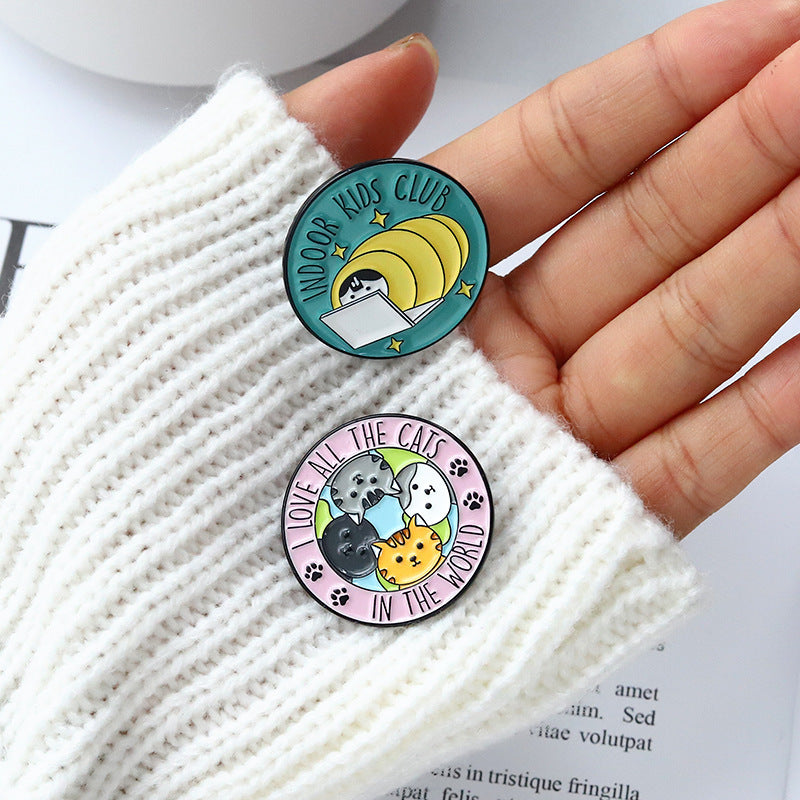 Cartoon Cat Club Round Pins