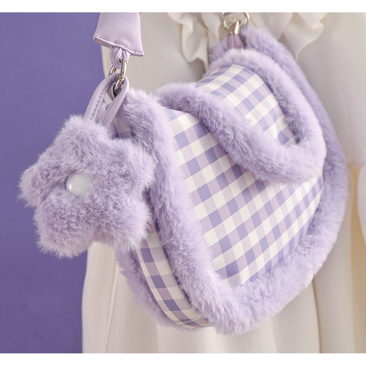 Plush Purple Plaid Underarm Bag