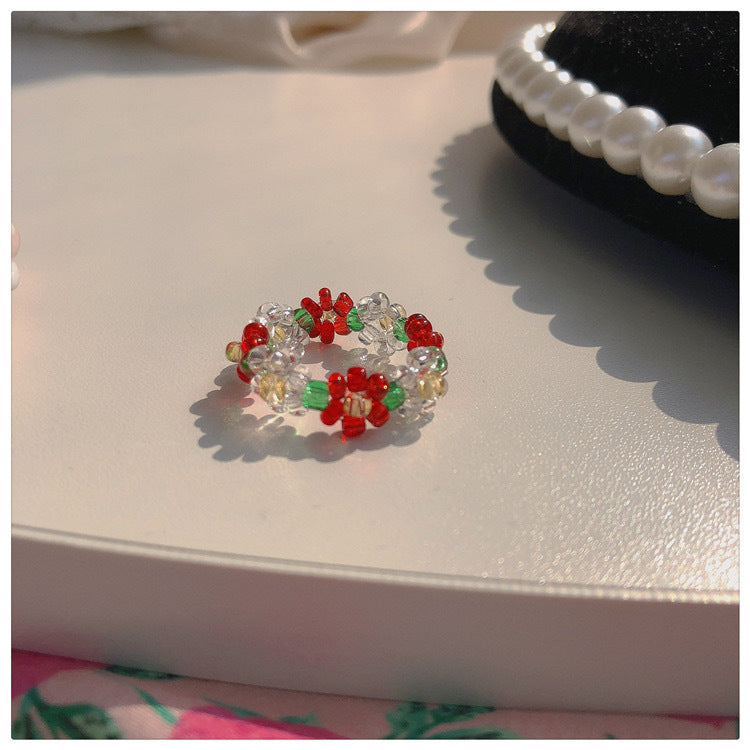 Hand Braided Crystal Flower Ring