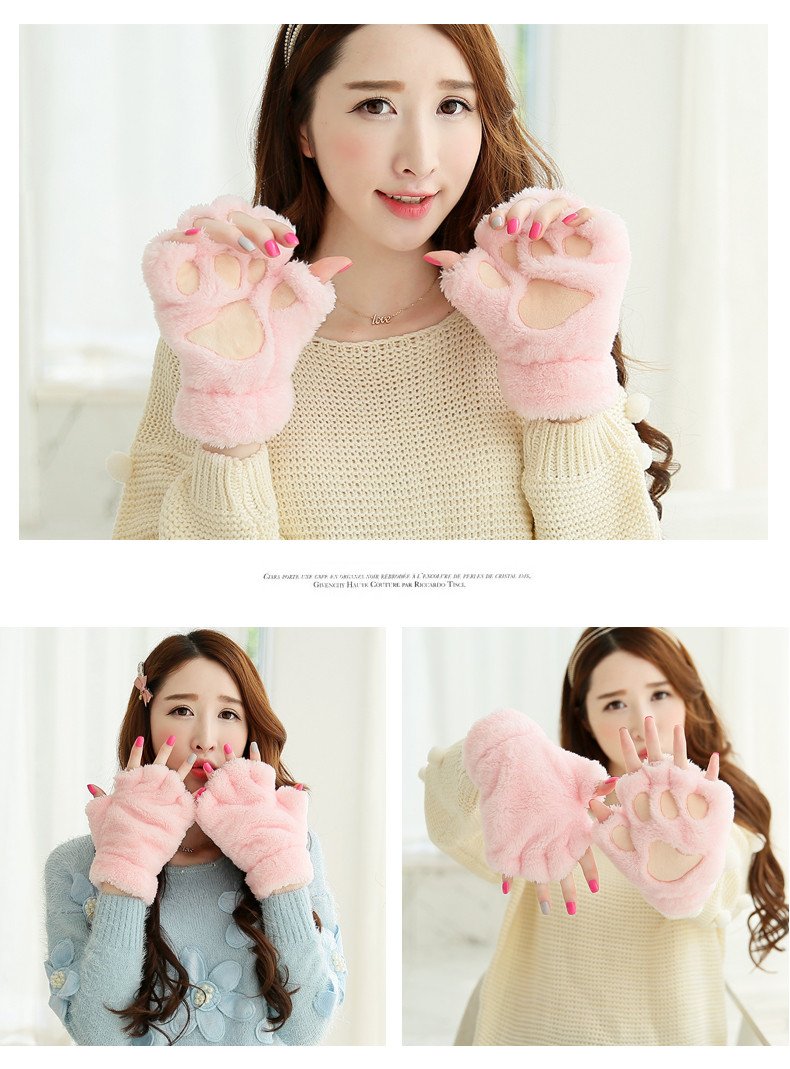 Christmas Cartoon Paw Plush Gloves