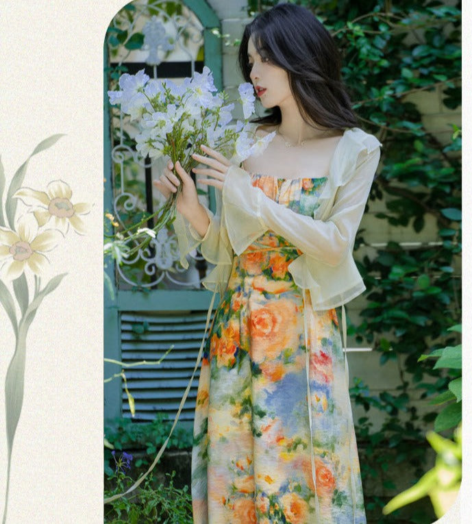 Summer Garden 2-Piece Floral Print Cottagecore Dress Set