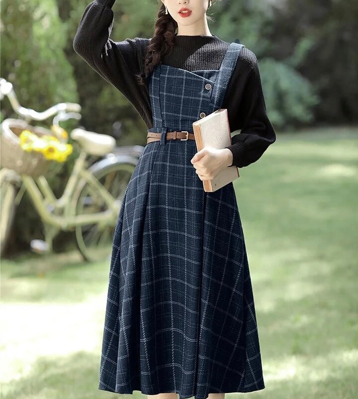 Conjunto de 2 piezas de vestido de lana a cuadros de la Academia oscura de Forest Witch