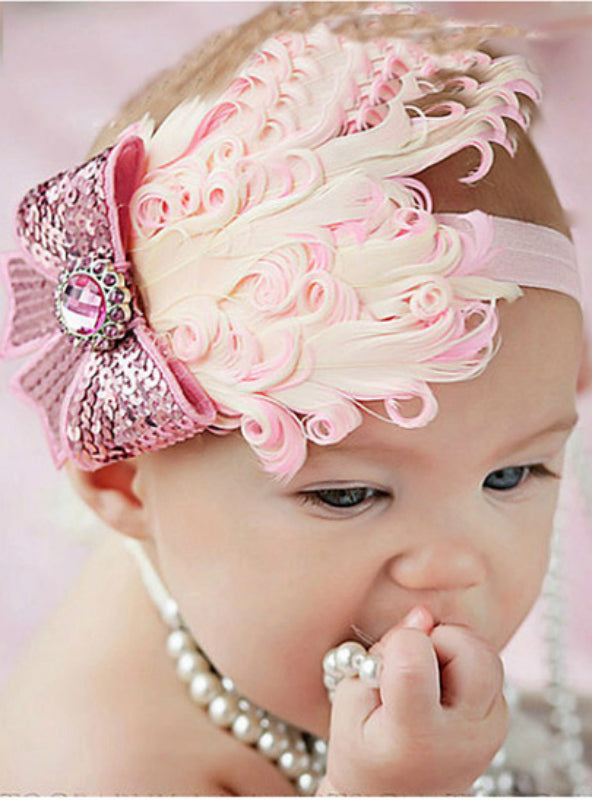 1pcs Baby Hair Band Feather Flower Hair Bow Head