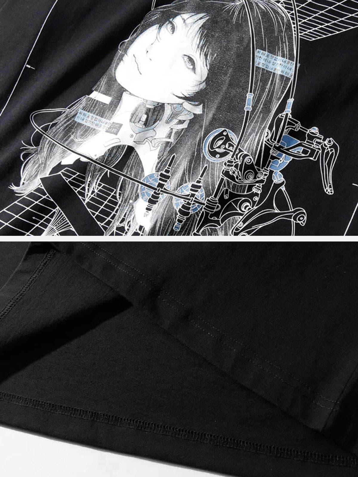 Punk Mechanical Girl Print Cotton Tee