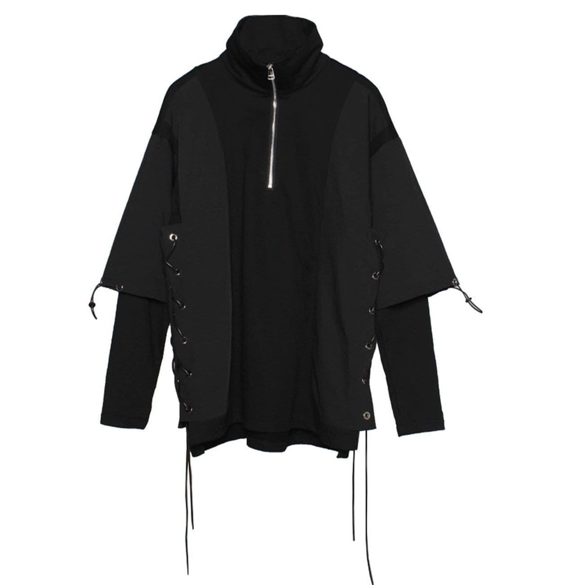 Dark Patchwork Fake Two Tie Rope Sweatshirt