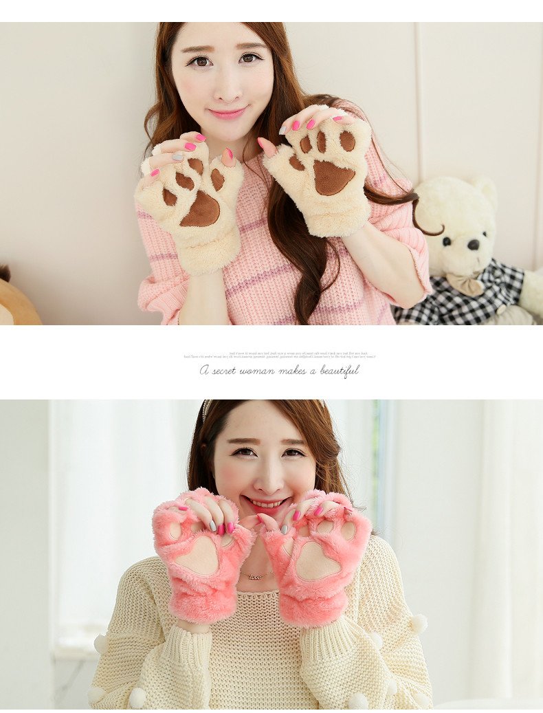 Christmas Cartoon Paw Plush Gloves