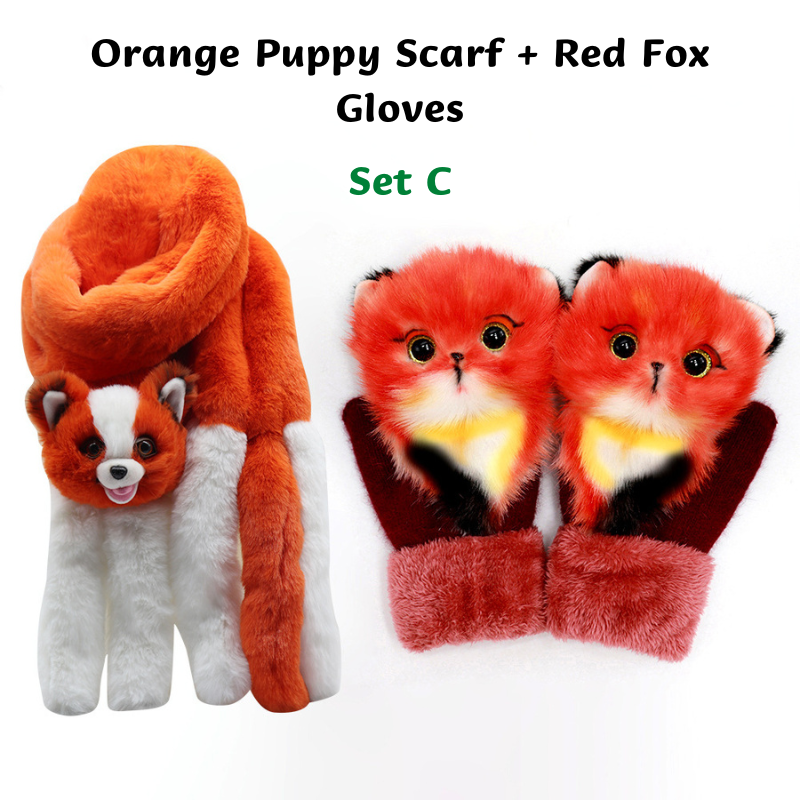 Plush Cartoon Animal Warm Gloves Scarf