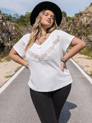 Plus Size V-Neck Short Sleeve Blouse