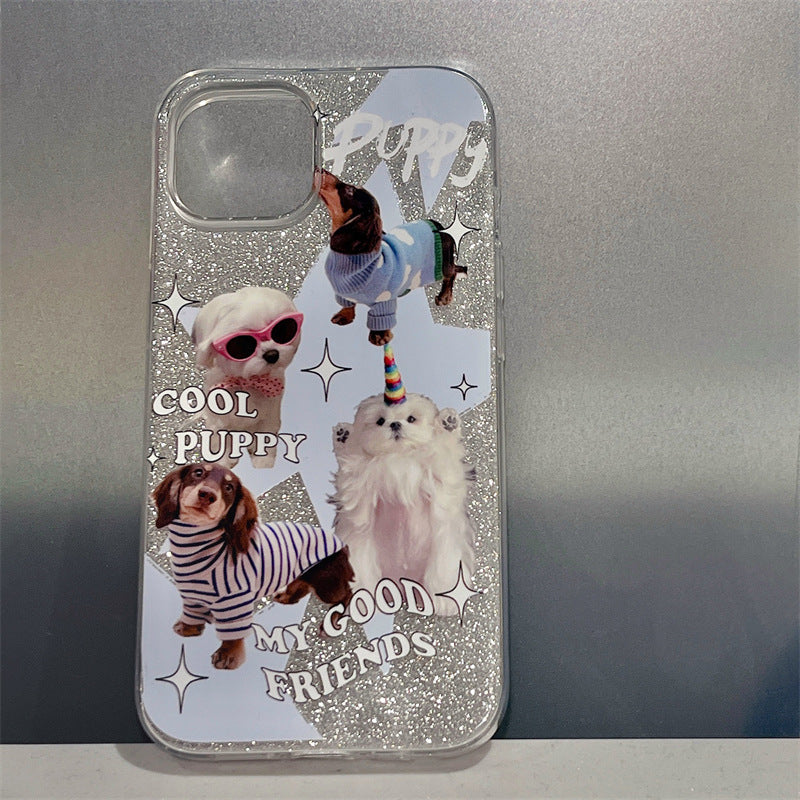 Cute Glitter Sunglasses Dog Phone Case