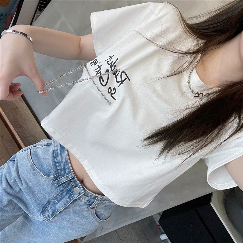 Zipper Letter Print Tee