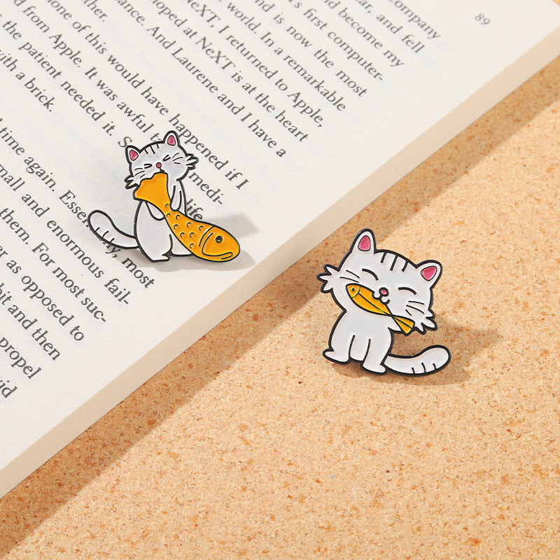 Cute Cat Eating Fish Pins