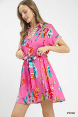 Floral Print Mini Dress with Belt