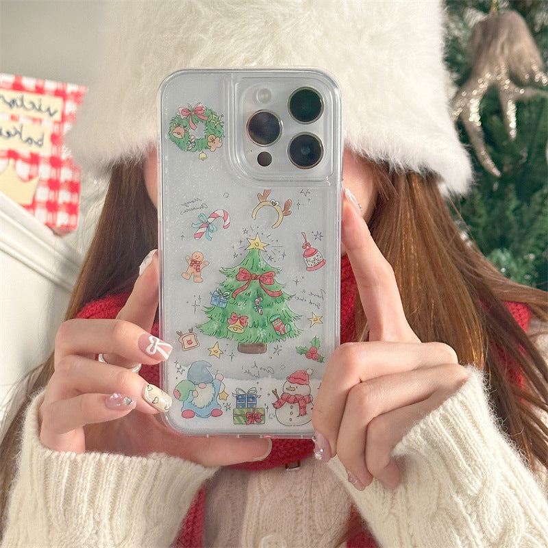 Cute Christmas Tree Snowman Quicksand Phone Case