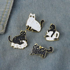 Cute Black White Cat Pins