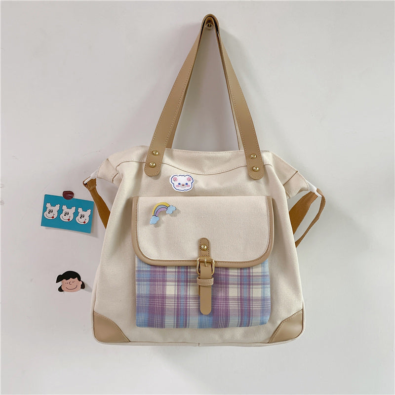 Multi-recitation Method Plaid Canvas Bag