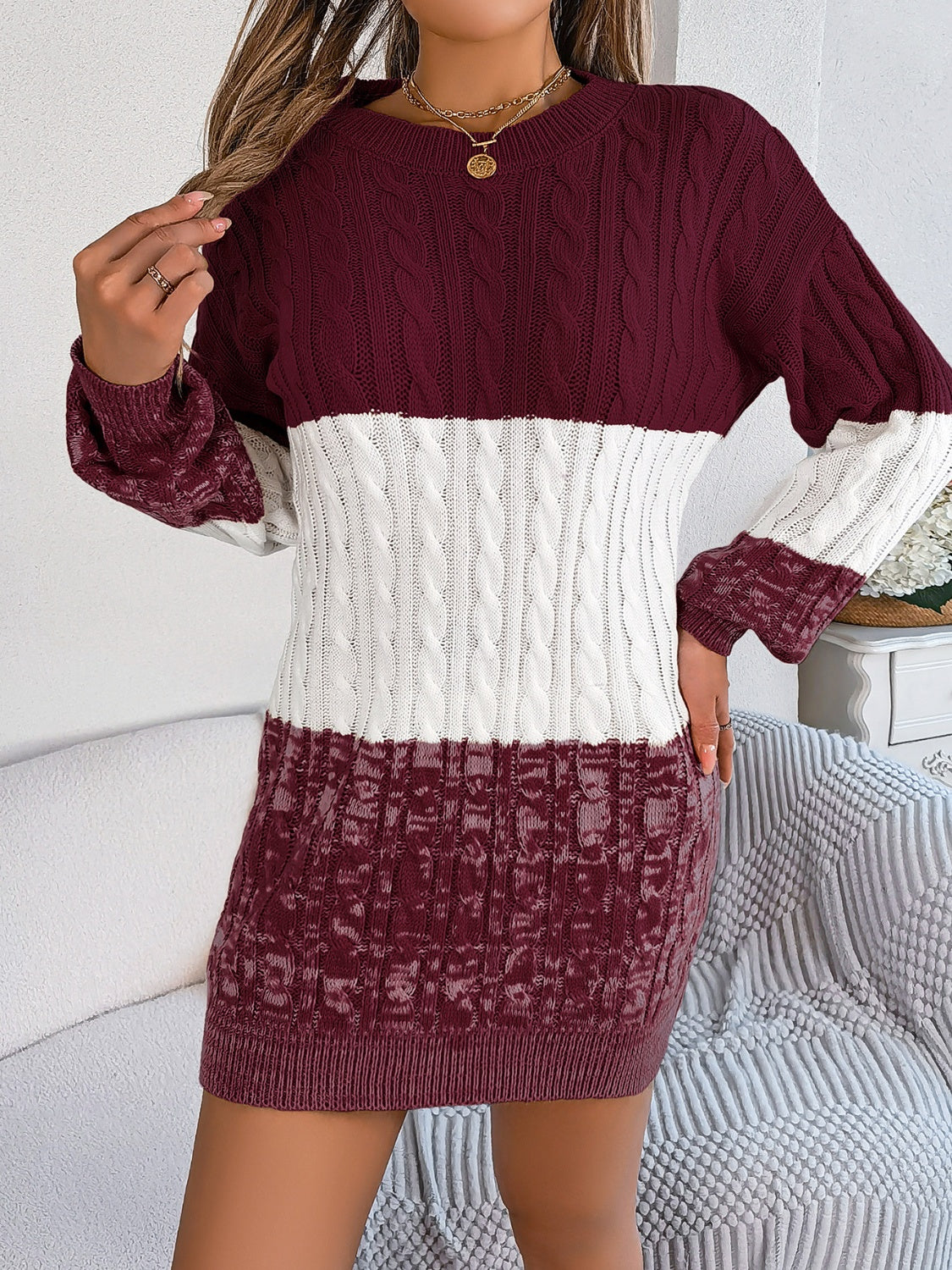 Round Neck Sweater Dress