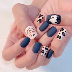 Cartoon Blue Frosted Wearable Nails Finished Manicure