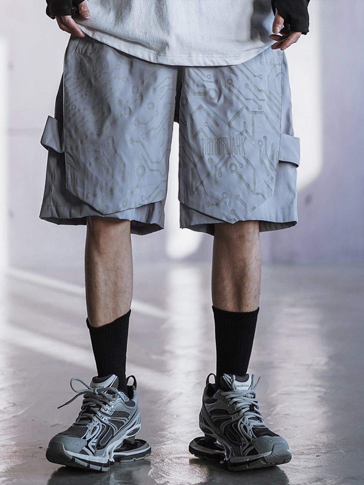 Dark Mechanical Print Cargo Shorts