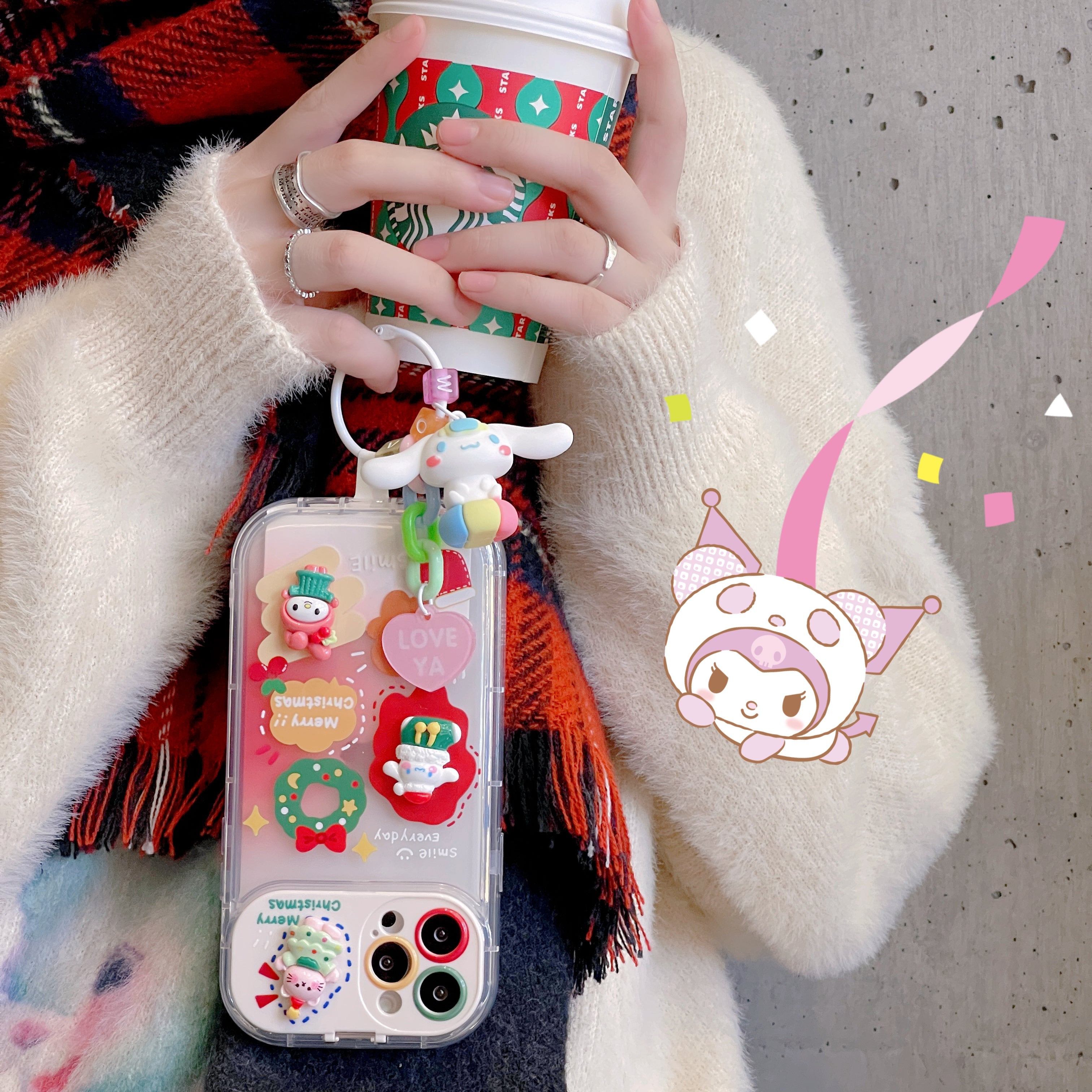 Christmas Cartoon Flip Mirror Stand Phone Case