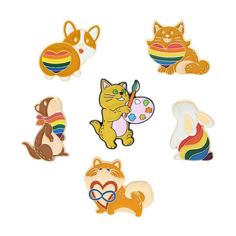 Rainbow Bunny Puppy Pins