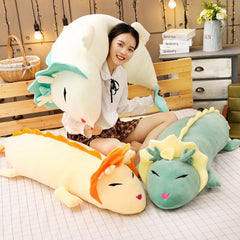 90cm/130cm Cute Long Dragon Plush Toy Soft Cartoon Animal Three Colors Dinosaur Stuffed Doll Sleeping Pillow Cushion Best Gifts