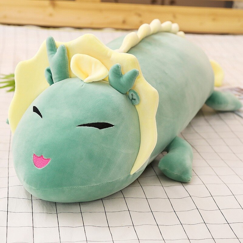 90cm/130cm Cute Long Dragon Plush Toy Soft Cartoon Animal Three Colors Dinosaur Stuffed Doll Sleeping Pillow Cushion Best Gifts