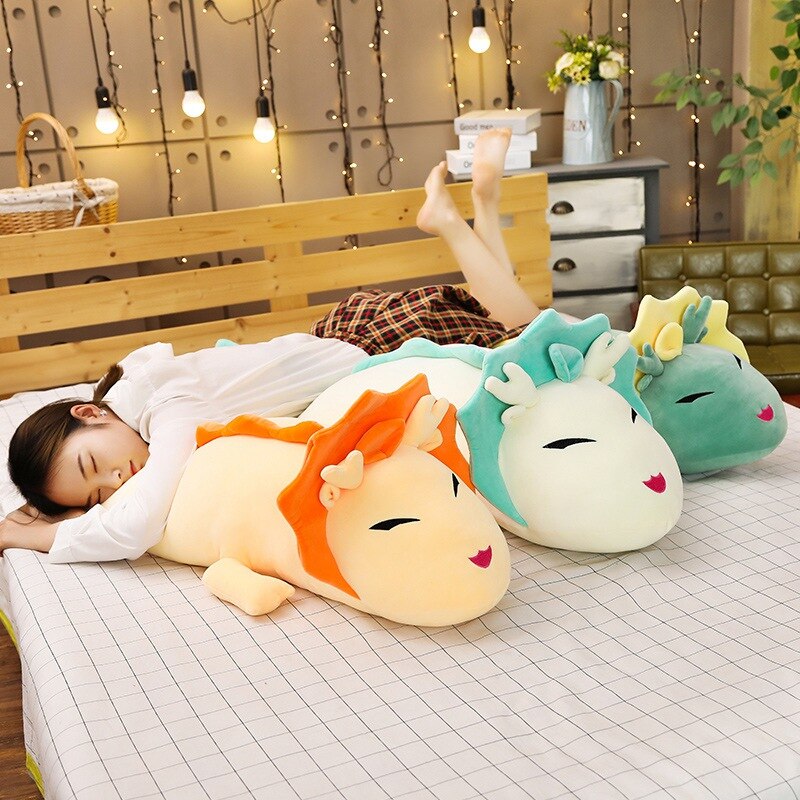 90cm/130cm Cute Long Dragon Plush Toy Soft Cartoon Animal Three Colors Dinosaur Stuffed Doll Sleeping Pillow Cushion Best Gifts