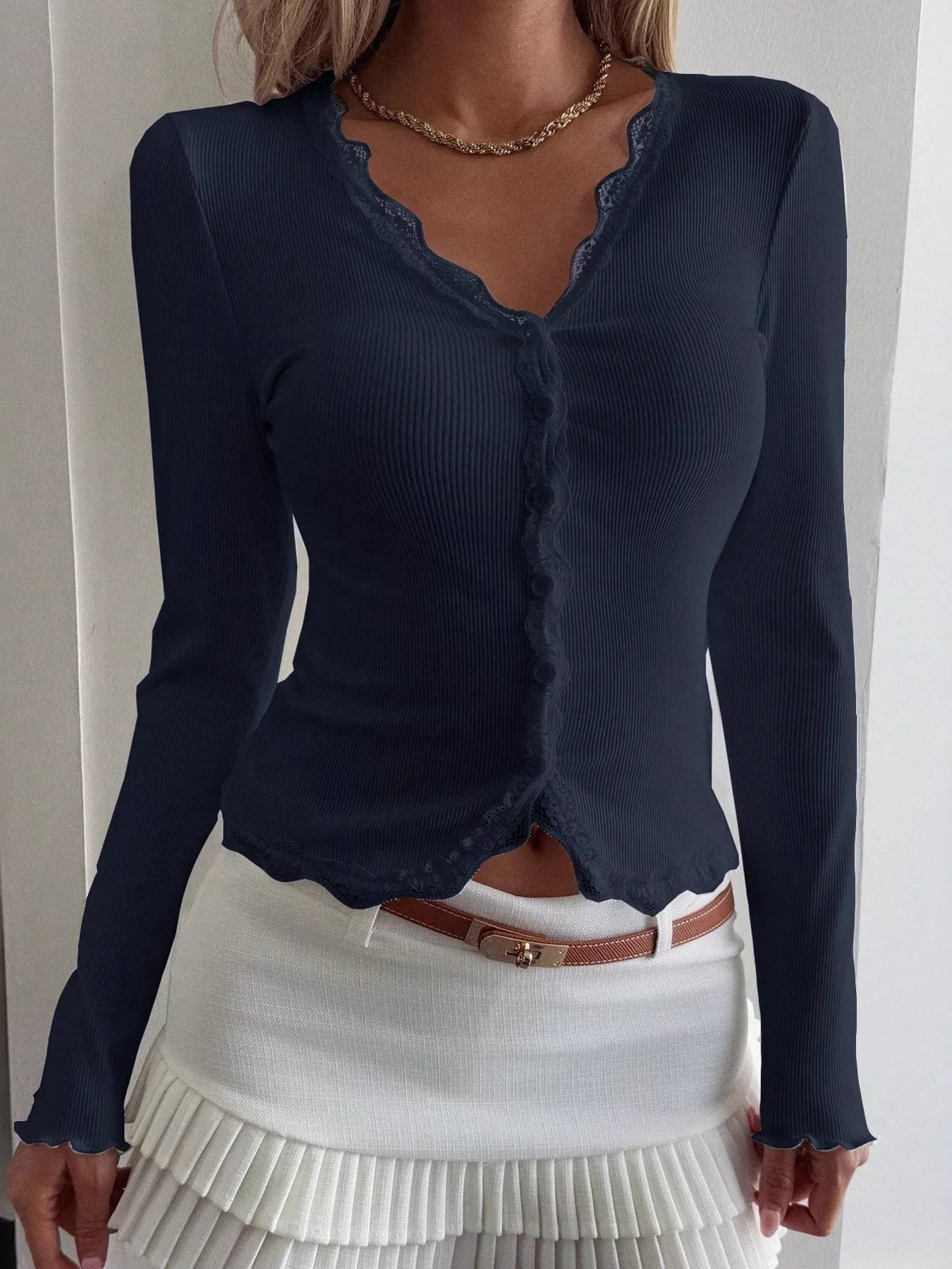 Lace Trim Long Sleeve Top