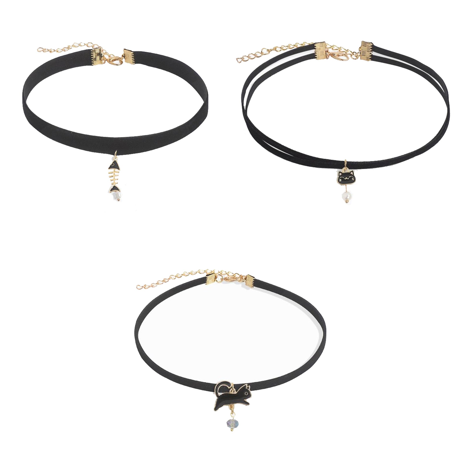 Black Velvet Cat Fishbone Choker