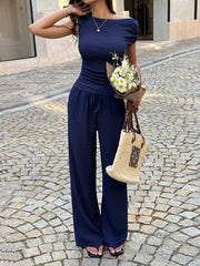 Asymmetrical Neck Top and Pants Set