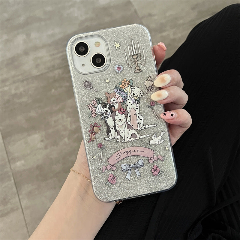 Cute Glitter Four Bouquet Puppies Phone Case