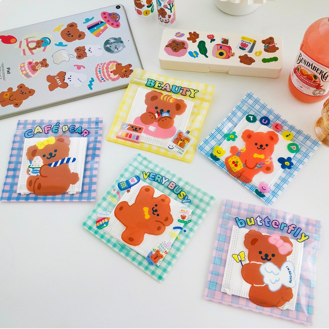 Bonjour Bear Plaid Ziplock Bags-5pcs