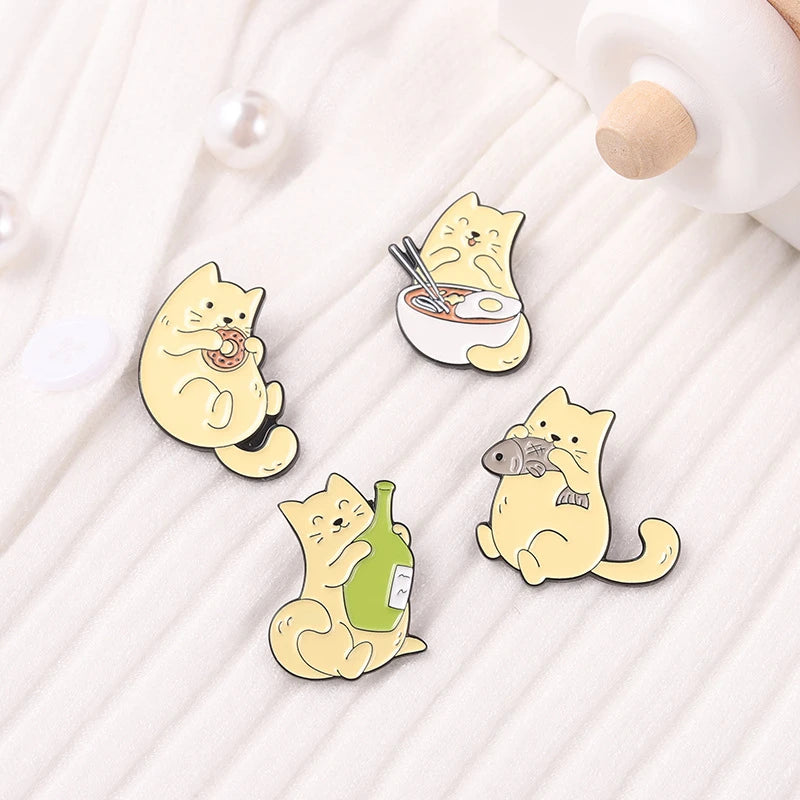 Creative Cute Greedy Cat Pins