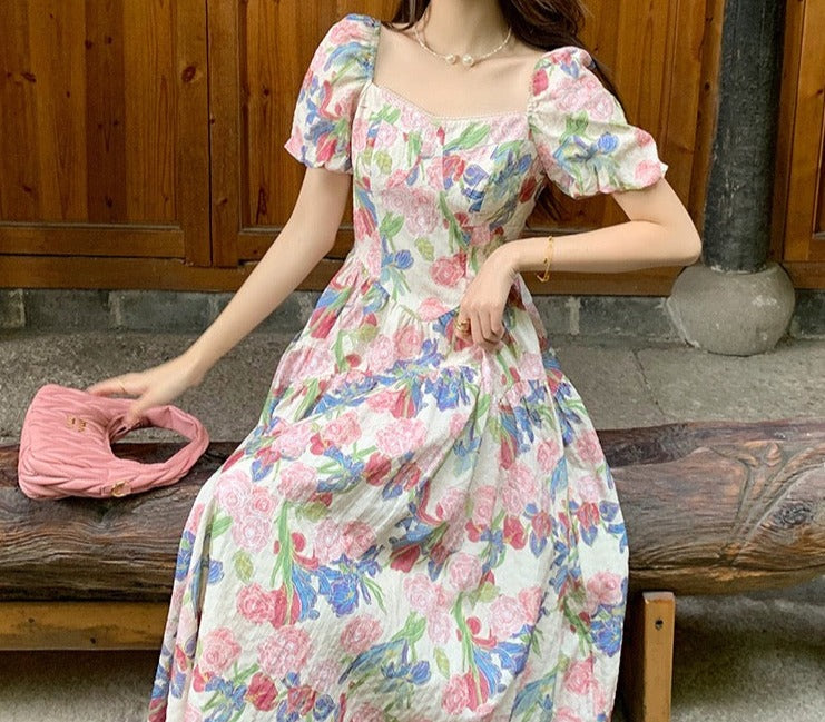 Dalila Floral Pearl Decorated Vintage-Inspired Dress