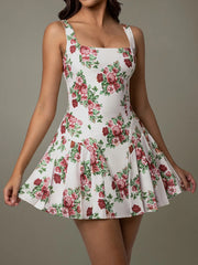 Floral Square Neck Mini Dress