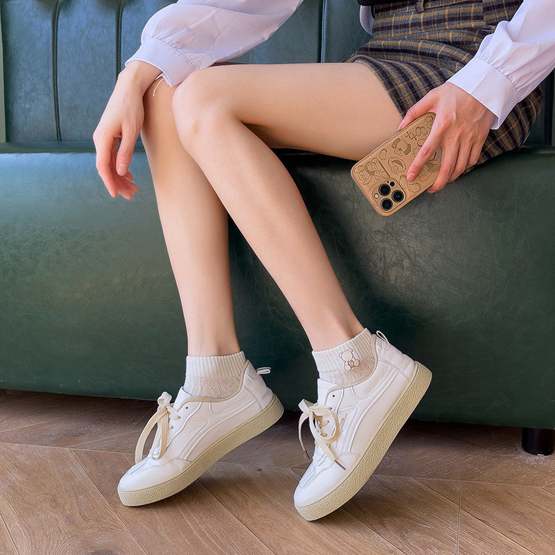 White Embroidered Flowers Socks