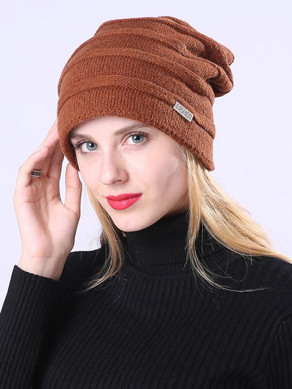 Solid Color Knitting With Plush Hat Accessories