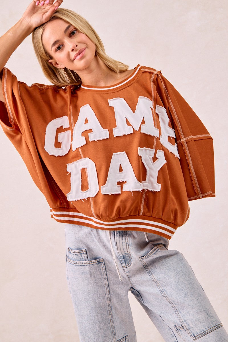 Gameday Patchwork Stitch Detail Top