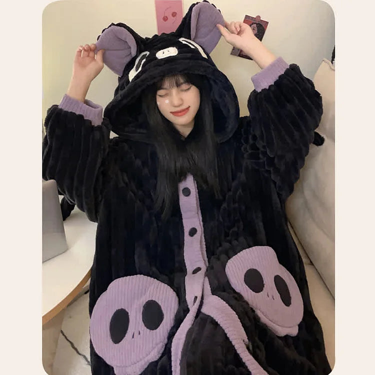 Cartoon Bat Plush Hooded Pajamas Set