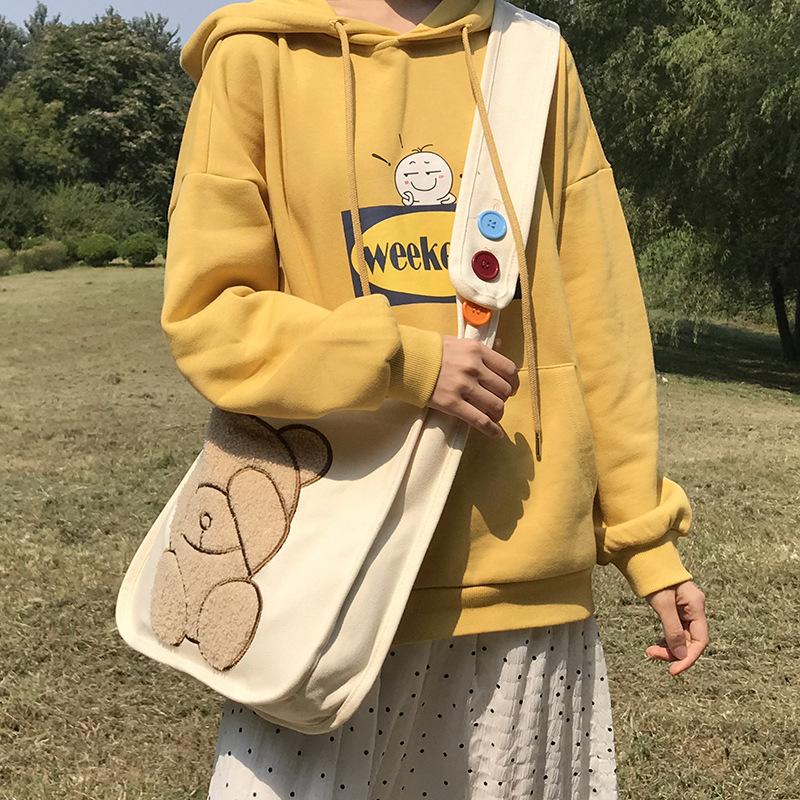 Double-Sided Embroidered Bear Shoulder Bag