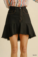 Umgee Linen Blend 5 Pockets High Low Skirt with Frayed Hem
