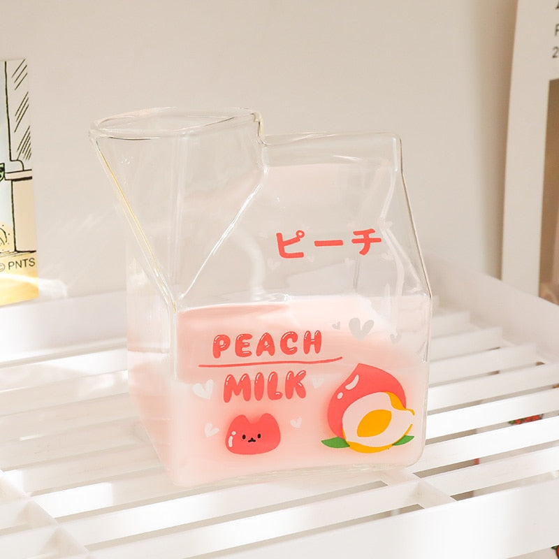 Kawaii Milk Square Glass Cup (380ml)