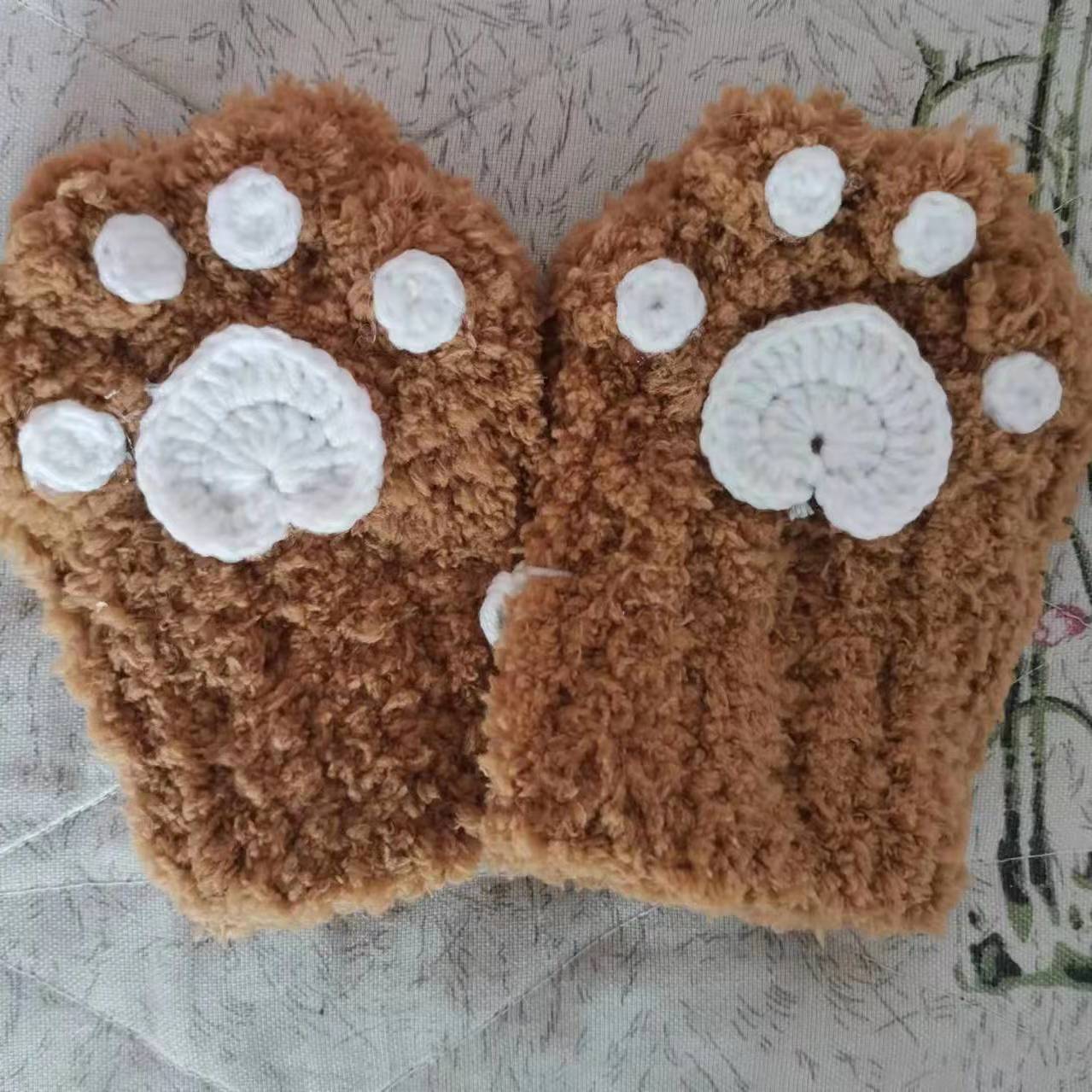 Kawaii Plush Half Finger Cat Claw Gloves