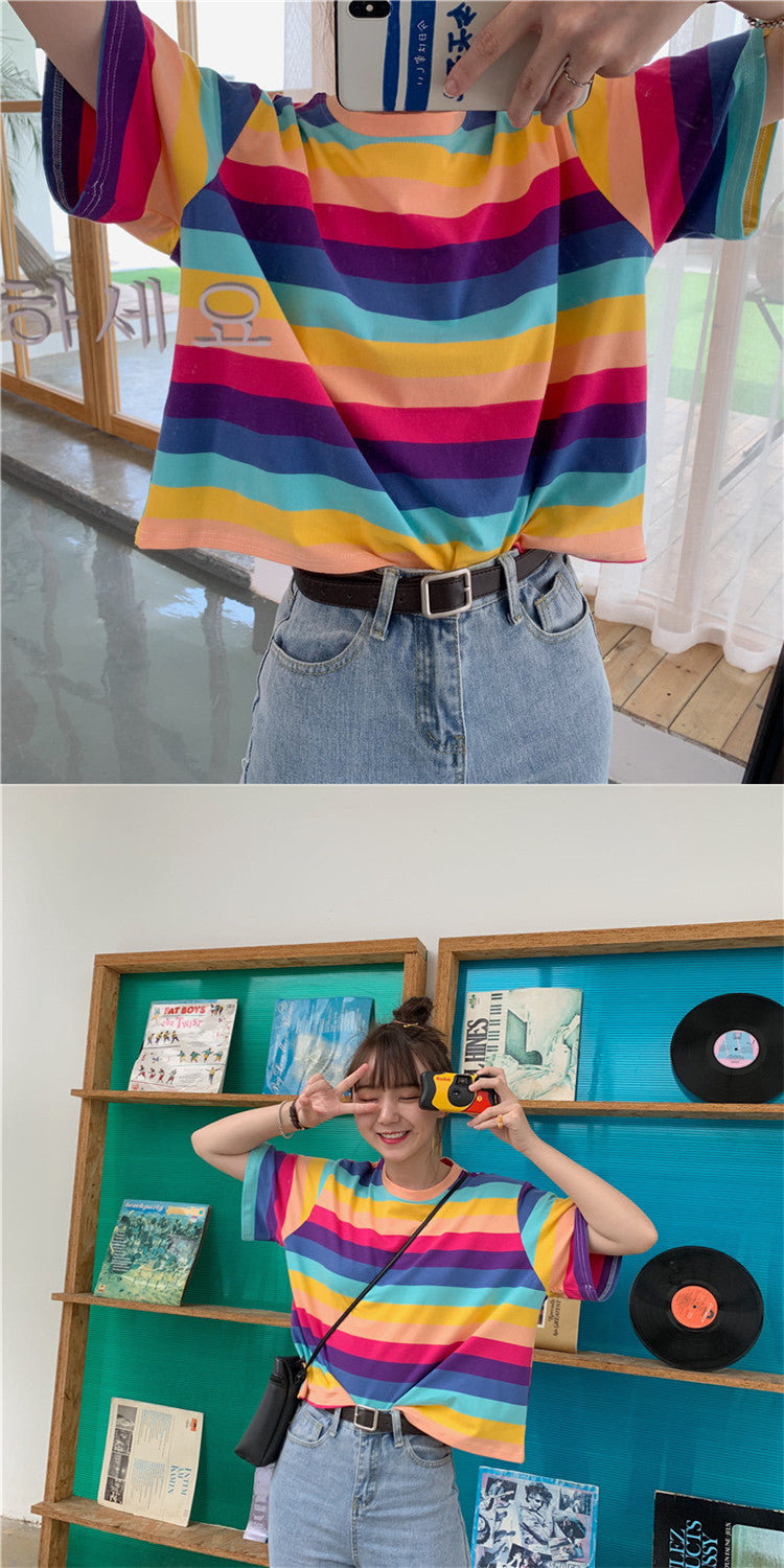 Summer Rainbow Stripes Tee