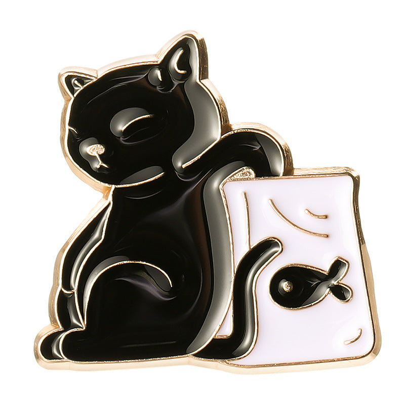 Cute Black and White Paper Bag Cat Pins