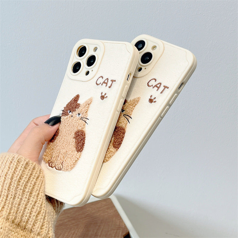 Cute Embroidered Cat Phone Case