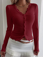 Lace Trim Long Sleeve Top
